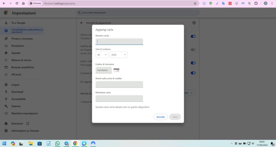 aggiungere o aggiornare metodi di pagamento in google chrome 5