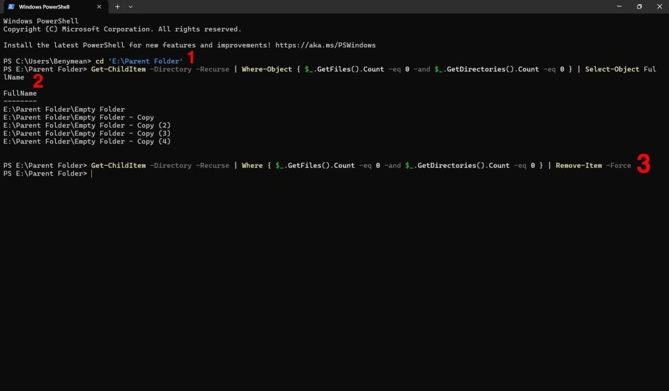 используйте powershell для поиска и удаления пустых папок