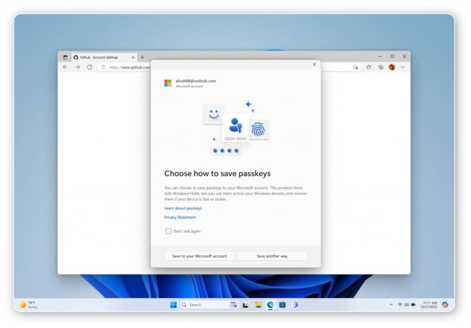 Windows 11 будет поддерживать ключи доступа в сторонних менеджерах паролей